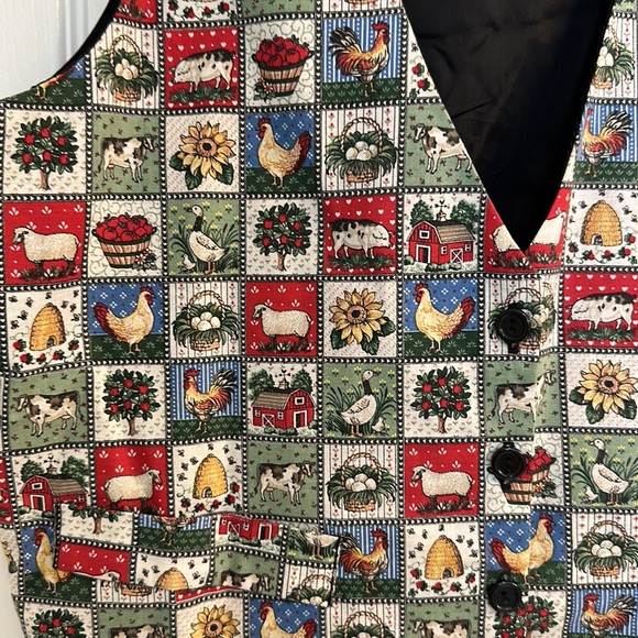 Vintage Farm Life Cotton Polyester Waistcoat Vest 4 Button Front Black Lining - Picture 4 of 9